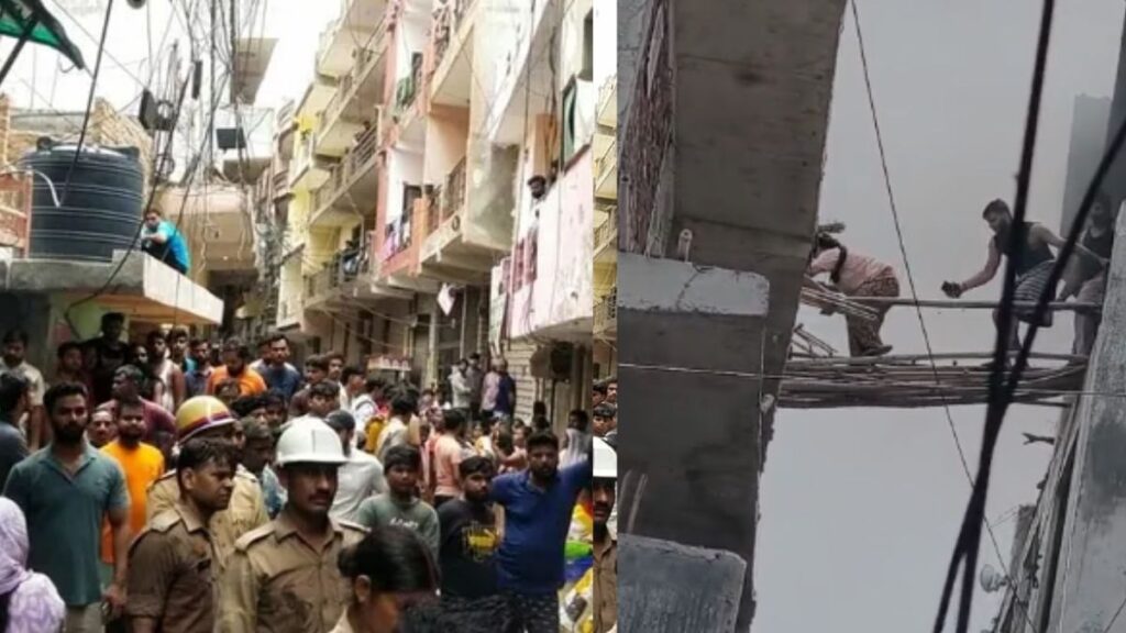 नोएडा सेक्टर-66 ममूरा गांव की पांच मंजिला इमारत में लगी भीषण आग के बाद रेस्क्यू ऑपरेशन