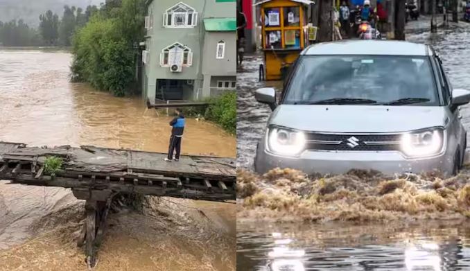 डोडा के थथरी शहर में भारी बारिश के बाद मलबे और कीचड़ से भरी सड़क