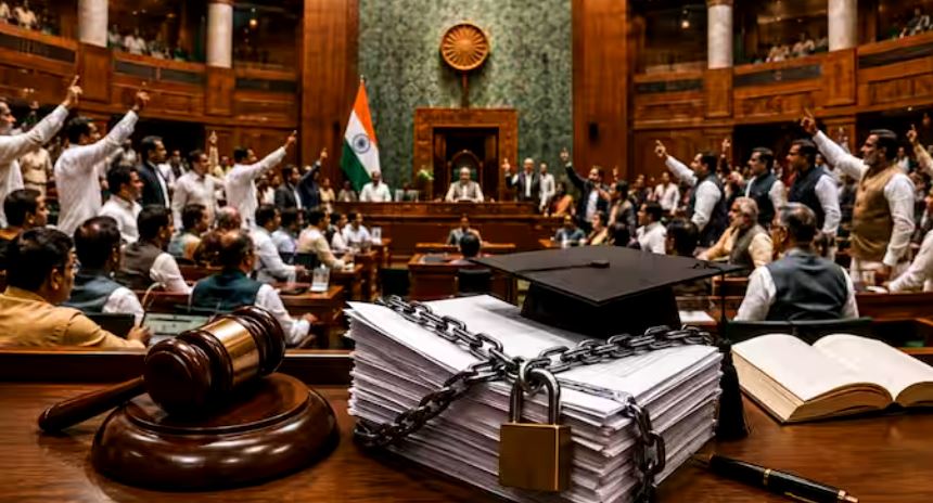 Indian Parliament discussing the Public Examinations Amendment Bill 2026.