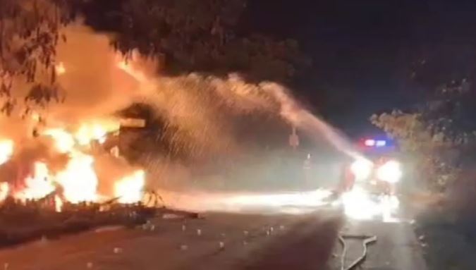 Diesel tanker caught fire after collision with electric pole in Azamgarh