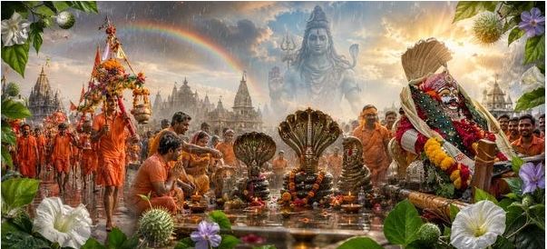 सावन में कांवड़ लेकर भगवान शिव की भक्ति करता शिवभक्त
