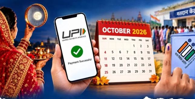 अक्टूबर 2026 के महत्वपूर्ण नियम, UPI बदलाव और प्रमुख त्योहारों की तारीखों वाला कैलेंडर।